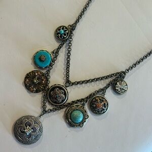 Vintage Heirloom Button Charms Two Tone Necklace-Boutique